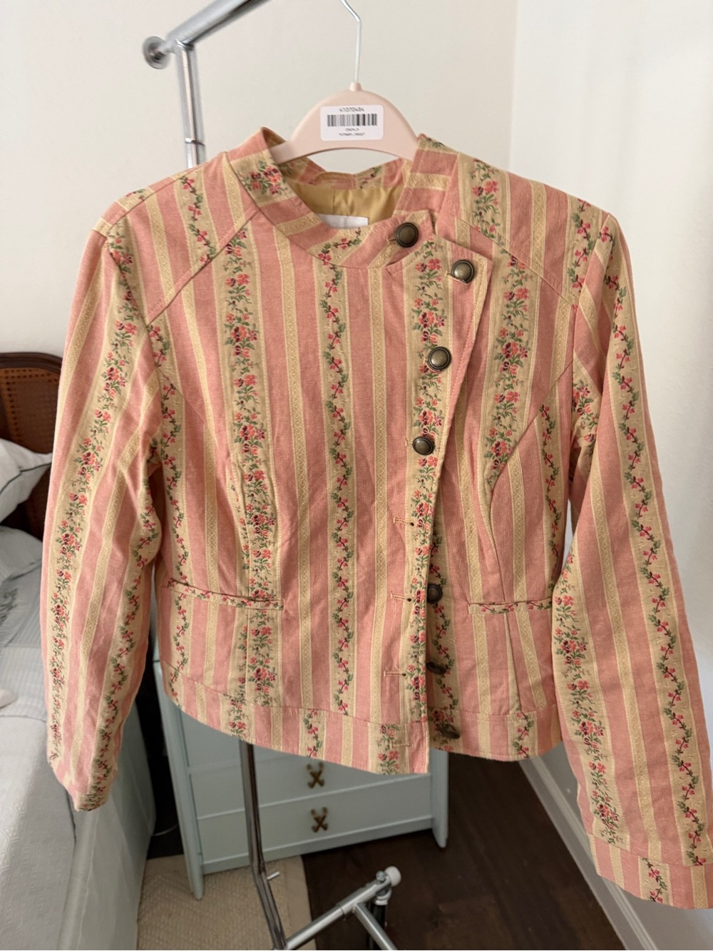 Zara Striped Floral Button-Front Pink Jacket
